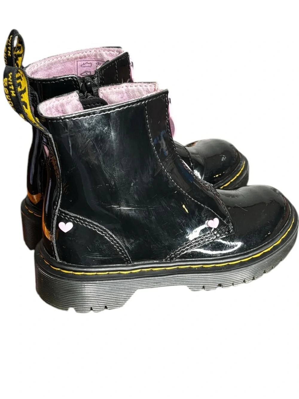 Dr Martens Junior Heart Nappa Patent Leather Pull on Zipper Boots Little Girl 11